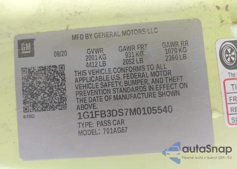 2021 Chevrolet Camaro Rwd 1Lt from USA, damaged, VIN 1G1FB3DS7M0105540